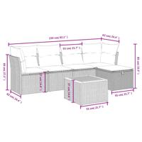 6-delige Loungeset met kussens poly rattan grijs - thumbnail