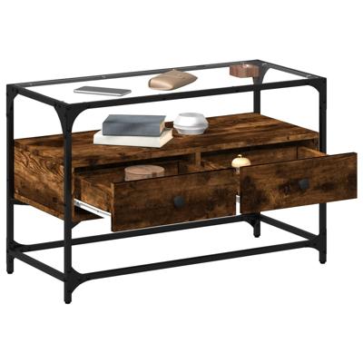 Tv-meubel met glazen blad 98x35x51 cm hout gerookt eikenkleurig