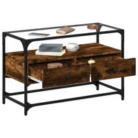 Tv-meubel met glazen blad 98x35x51 cm hout gerookt eikenkleurig - thumbnail
