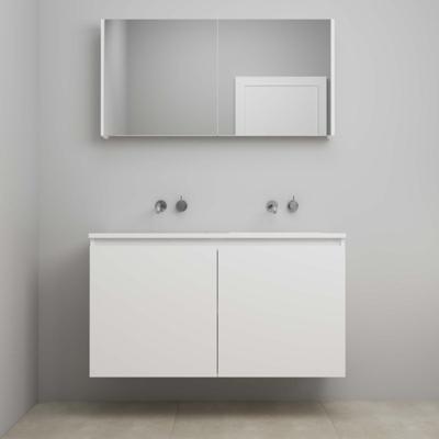 On-Line Badkamermeubelset - 120 cm - Voorgemonteerd - Greeploos 2 Deuren - Acryl Wastafel - Kraangat naar Keuze - Spiegelkast - Mat Wit