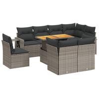 9-delige Loungeset met kussens poly rattan grijs - thumbnail