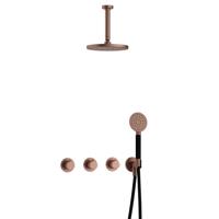Hotbath Cobber - CB7067 - Inbouw Regendoucheset - Geborsteld Koper PVD - 2 Stopkranen - Thermostatisch - Plafondbuis 15 cm - Hoofddouche 200 mm - Ronde Handdouche 3 Standen - Waterbesparend - thumbnail