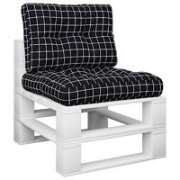 VidaXL Palletkussens 2 st stof ruitpatroon zwart - thumbnail