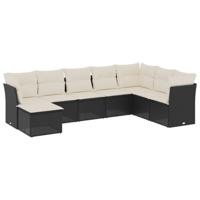 8-delige Loungeset met kussens poly rattan zwart - thumbnail