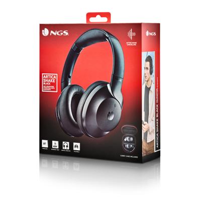 NGS Artica Shake Draadloze hoofdtelefoon, Bluetooth-compatibele hoofdtelefoon, Verstelbare Hoofdband, Draaibare Oorbeschermers, ANC-ruisonderdrukkingstechnologie, Geïntegreerde Microfoon, Zwart