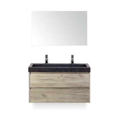 Dante Badmeubelset 100 cm - Craft Oak - Wastafel Hardsteen Wit Lucca 2 kraangaten - met Spiegel