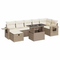 8-delige Loungeset met kussens poly rattan beige - thumbnail