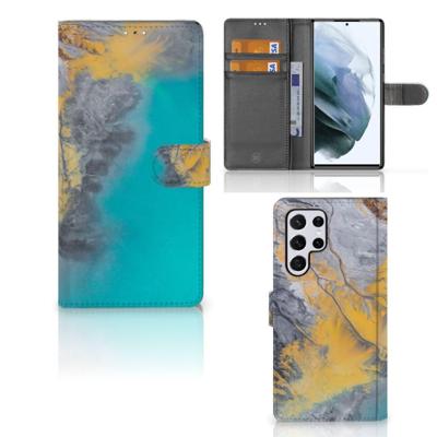 Samsung Galaxy S22 Ultra | Bookcase | Marble Blue Gold