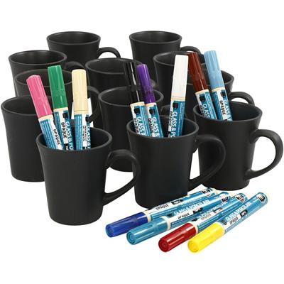 Creativ Company Groepsset zwarte mokken beschilderen, diverse kleuren, 36 stuk, 1 set