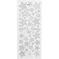 Creativ Company Stickers, sterren, vel 10x24 cm, ca. 52 stuk, zilver, 1 vel - thumbnail