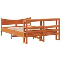 Bedframe met hoofdbord massief grenenhout wasbruin 120x200 cm - thumbnail