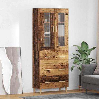 Hoge kast Oud Hout 69,5 x 34 x 180 cm Geengineerd Hout en Glas