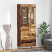 Hoge kast Oud Hout 69,5 x 34 x 180 cm Geengineerd Hout en Glas - thumbnail