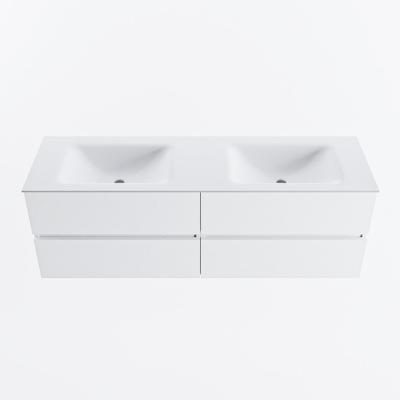 MONDIAZ VICA 150cm badmeubel onderkast Talc 4 lades. Wastafel CLOUD dubbel 2 kraangaten, kleur Talc.