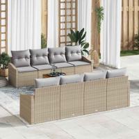 Tuinbankenset met opslag 9 pcs Beige en Licht Grijs poly rattan - thumbnail