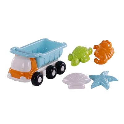 Cavallino strand kiepwagen met 4 zandvormen blauw Cavallino strand kiepwagen met 4 zandvormen blauw