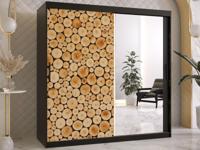 Kledingkast SOSNY 2 schuifdeuren 180 cm mat zwart met spiegel - thumbnail