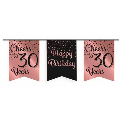 Verjaardagsslinger Vaandel 30 Jaar Roze/Zwart (6m)