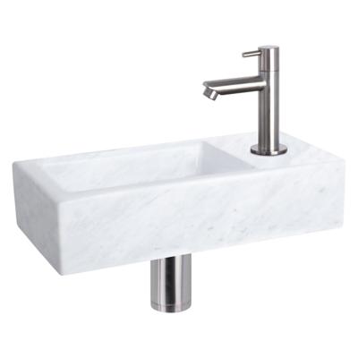 Fonteinset Differnz Helios 37.5x18.5x9.5 cm Marmer Wit Met Rechte Kraan Mat Chroom Differnz