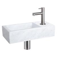 Fonteinset Differnz Helios 37.5x18.5x9.5 cm Marmer Wit Met Rechte Kraan Mat Chroom Differnz - thumbnail