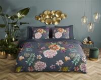 Descanso Dekbedovertrek "bloemen" - Antraciet - (200x200/220 cm) - Biologisch Katoen satijn - thumbnail