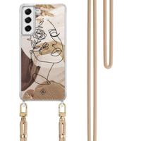 Samsung Galaxy S21 FE hoesje met beige koord - Abstract gezicht bruin - thumbnail