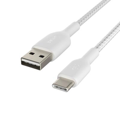 Belkin BoostCharge gevlochten USB-C-kabel, USB-C/USB-A kabel, USB Type-C-kabel, oplader kabel voor iPhone 15, Plus, Pro, Pro Max, Samsung Galaxy S24, Pixel, iPad, Nintendo Switch, meer, 2 m, wit