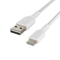 Belkin BoostCharge gevlochten USB-C-kabel, USB-C/USB-A kabel, USB Type-C-kabel, oplader kabel voor iPhone 15, Plus, Pro, Pro Max, Samsung Galaxy S24, Pixel, iPad, Nintendo Switch, meer, 2 m, wit - thumbnail