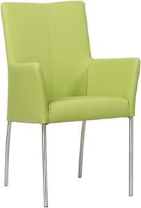 Felgroene leren moderne eetkamerstoel Comfort - poot rond rvs - Hermes Leer Lime (felgroen leer)