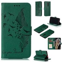 Feather patroon Litchi textuur horizontale Flip lederen draagtas met portemonnee & houder & kaartsleuven voor Xiaomi Redmi K20 (groen) - thumbnail