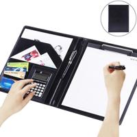 Office Supplies Business stijl leder documentenmap met 30-pagina's A4 Opmerking Pad & Calculator (zwart) - thumbnail