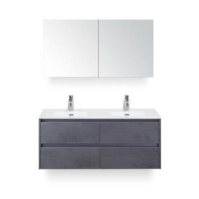 Dante Badmeubelset 120 cm - 4 laden Beton Antrac - Keramische Wastafel Wit Cover - met Spiegelkast