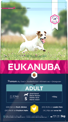EUKANUBA premium hondenvoer met kip voor kleine rassen - droogvoer voor volwassen honden, 3 kg