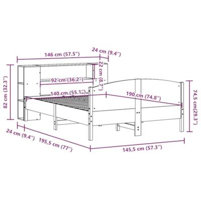 Bed met boekenkast zonder matras massief grenenhout 140x190 cm - thumbnail