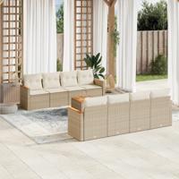 9-delige Loungeset met kussens poly rattan beige - thumbnail