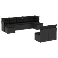 10-delige Loungeset met kussens poly rattan zwart - thumbnail