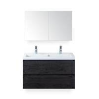 Vogue Badmeubelset 100 cm - Greeplijst in kleur - Black Oak - Keramische Wastafel Wit 2 kraangaten - met Spiegelkast - thumbnail