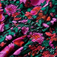Kinderjurk met lange mouwen bloemenprint 92 felroze - thumbnail