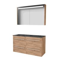 Basic-Line Premium 46 Badkamermeubelset - 120 x 46 cm - Met Grepen - 4 Lades - Hardstenen Wastafel - Zonder Kraangat - Spiegelkast met LED Verlichting - Whisky Oak - thumbnail