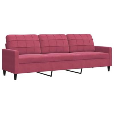 Driezitsbank 210 cm fluweel wijnrood