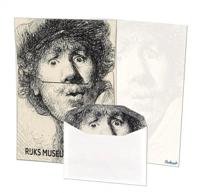 Briefpapier met enveloppen: Zelfportret, Rembrandt van Rijn, Collection Rijksmuseum Amsterdam - thumbnail