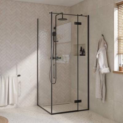 Saqu Grace douchecabine met draaideur rechts incl. antikalk 90x90x210cm mat zwart