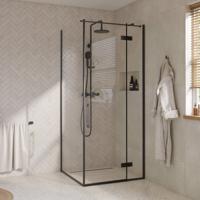 Saqu Grace douchecabine met draaideur rechts incl. antikalk 90x90x210cm mat zwart - thumbnail