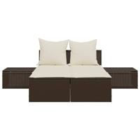 Ligbed 2-persoons met kussens poly rattan bruin - thumbnail