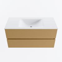 MONDIAZ VICA 100cm badmeubel onderkast Oro 2 lades. Wastafel CLOUD midden 1 kraangat, kleur Talc. - thumbnail