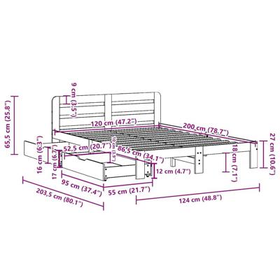 Bedframe zonder matras massief grenenhout wasbruin 120x200 cm