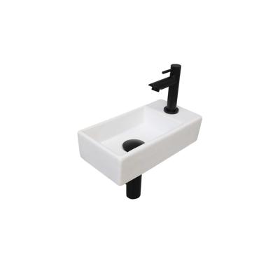 INK - Fonteinpack Porselein Rechts incl. Fonteinkraan - Design Sifon - Design Plug en Montageset - 360x180x90 Mm - Mat Wit/mat Zwart