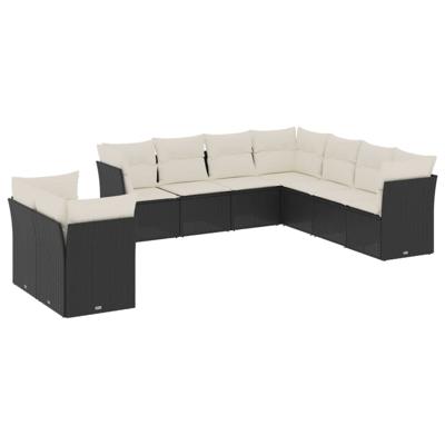 10-delige Loungeset met kussens poly rattan zwart - thumbnail
