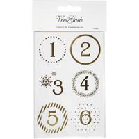 Vivi Gade Kerstkalender cijfer stickers, d 40 mm, vel 9x14 cm, goud, wit, 4 vel/ 1 doos - thumbnail