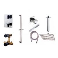 Thermostatische Inbouw Regendouche Set Wiesbaden Type 113 Plafondarm 20 cm Vierkant Glijstang incl. Inbouwdeel - thumbnail